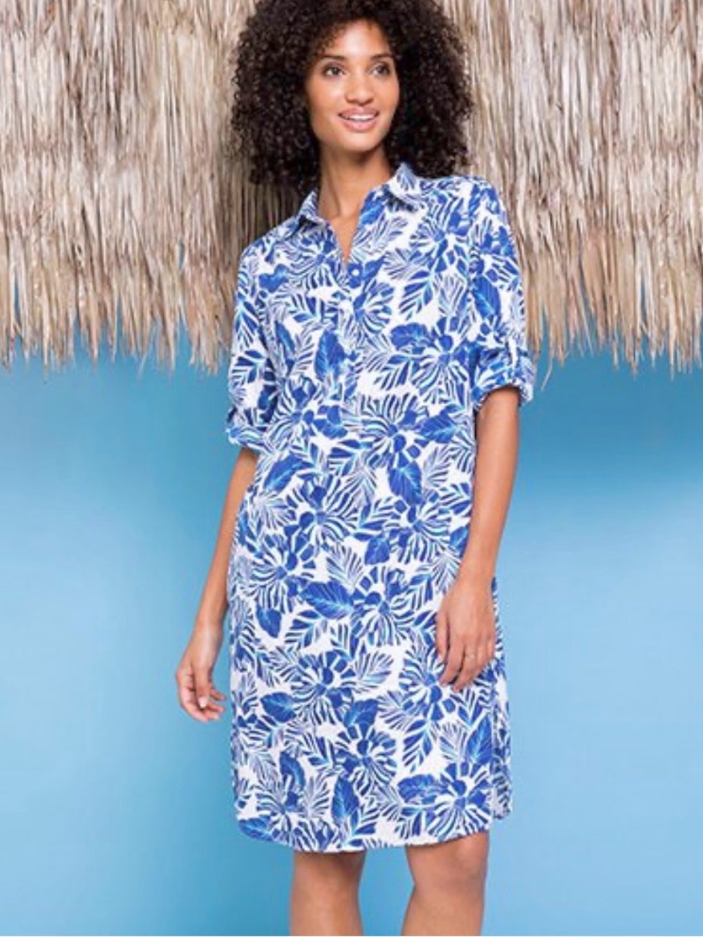 Olsen blue tropical floral dress